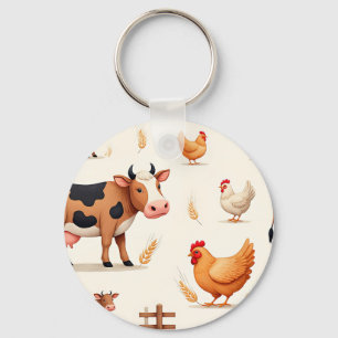Chaveiro Padrão de Celeiro de Animais de Fazenda Fofos