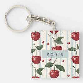 Chaveiro Padrão de Cereja Vermelha Personalizada Retro-Vint