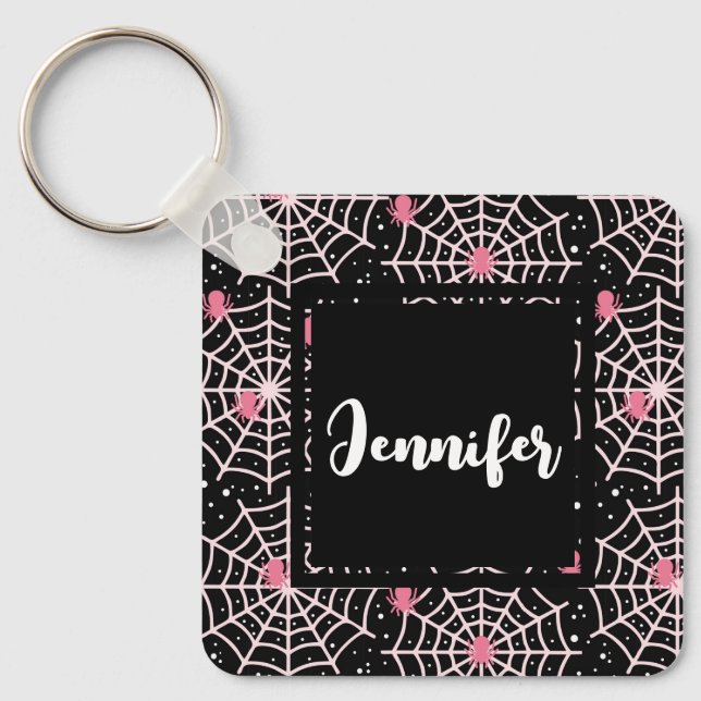 Chaveiro Padrão de Cobwebs e aranhas do Halloween (Frente)