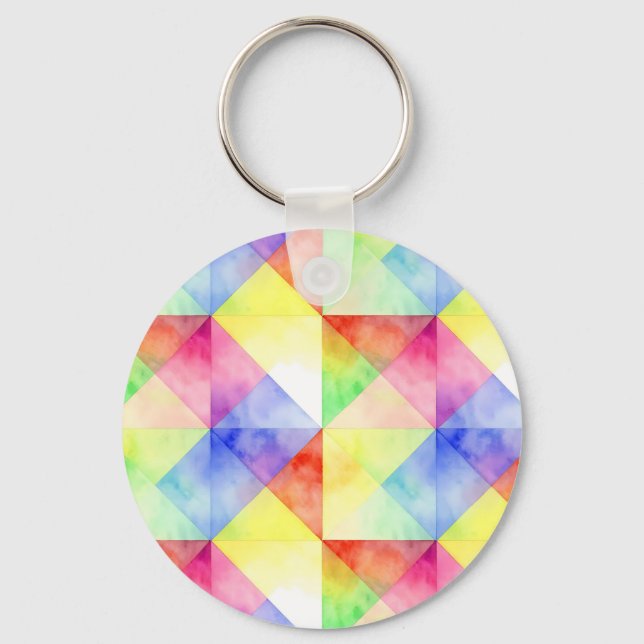 Chaveiro Padrão de Colcha de Diamante Arco-Íris em Aquarela (Frente)