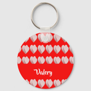 Chaveiro Padrão de corações de nome personalizado vermel