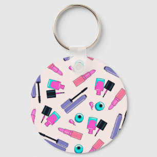 Chaveiro Padrão de cosméticos de maquiagem rosa e roxo