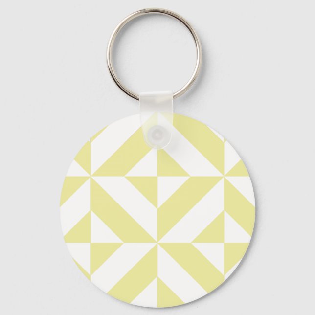 Chaveiro Padrão de Cubo de Deco Geométrico Amarelo Pálido (Frente)