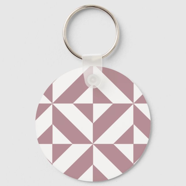 Chaveiro Padrão de Cubo Geométrico de Deco em Mauve Escuro (Frente)