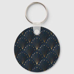 Chaveiro Padrão de Decoração Azul e Dourado
