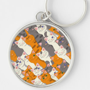 Chaveiro Padrão de diagonal do gato preto branco do Ginger