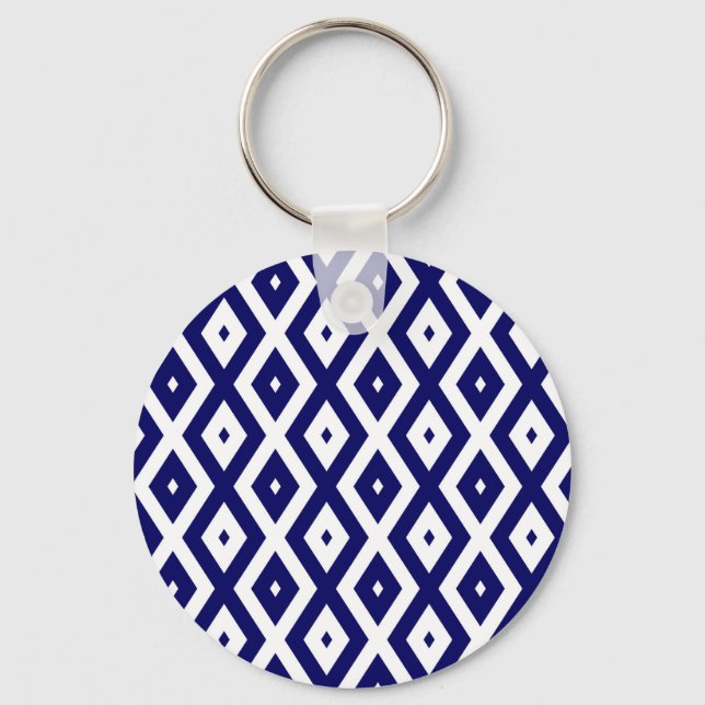 Chaveiro Padrão de diamante branco e azul-marinho (Frente)