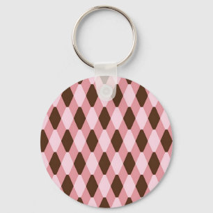 Chaveiro Padrão de Diamante Harlequim Rosa Marrom