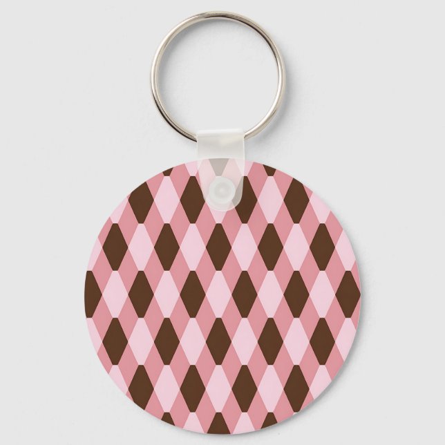 Chaveiro Padrão de Diamante Harlequim Rosa Marrom (Frente)