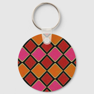 Chaveiro Padrão de Diamante Harlequim Vibrante em Vermelho,