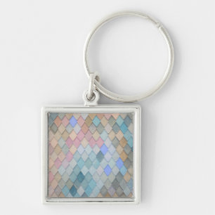 Chaveiro Padrão de Diamante Pastel Sereia Azul Cor-de-rosa