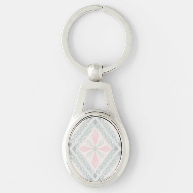 Chaveiro Padrão de diamante pastel verde e rosa (Frente)