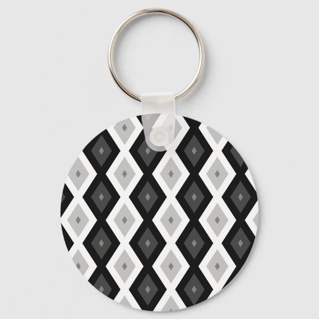 Chaveiro Padrão de diamante preto, branco e cinza (Frente)