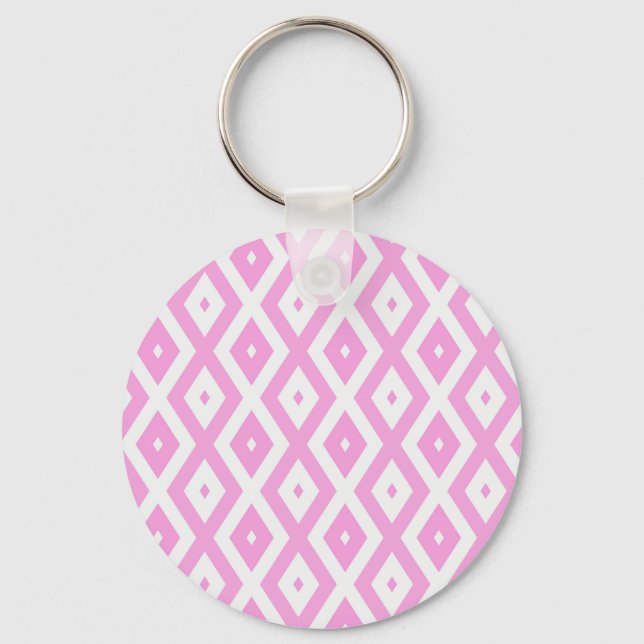 Chaveiro Padrão de diamante rosa e branco (Frente)