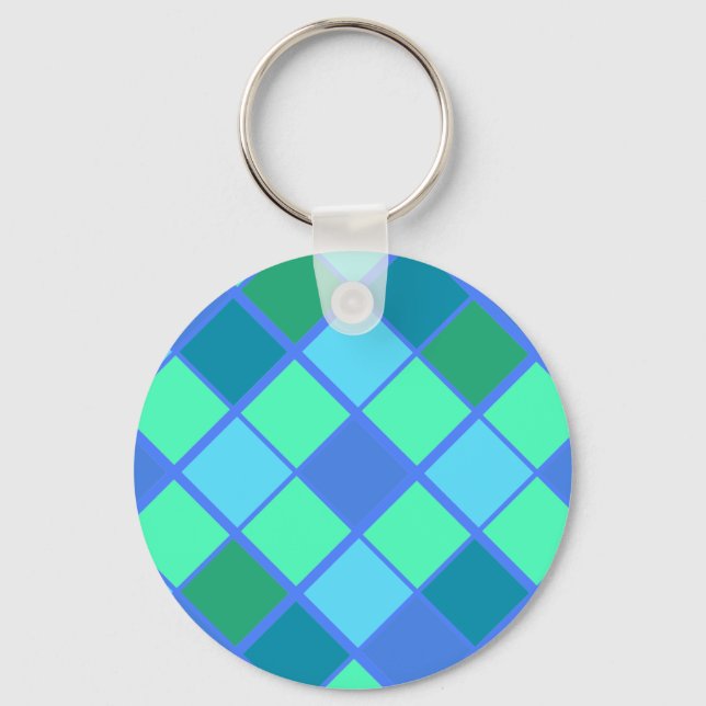 Chaveiro Padrão de Diamante Verde e Azul da Tendy (Frente)