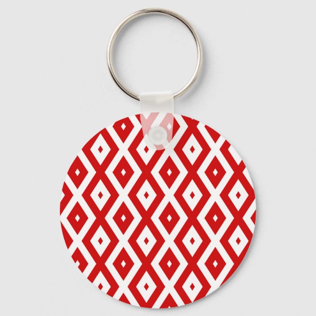Chaveiro Padrão de diamante vermelho e branco (Frente)