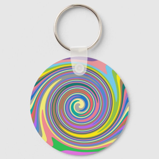 Chaveiro Padrão de espiral do arco-íris colorida (Frente)