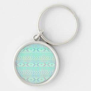 Chaveiro Padrão de Estilo de Arte Azteca em Azul Pastel