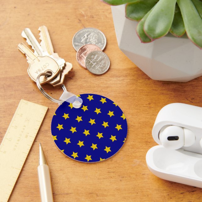 Chaveiro Padrão de estrelas Douradas, Marinho azul, exclusi (Mesa)