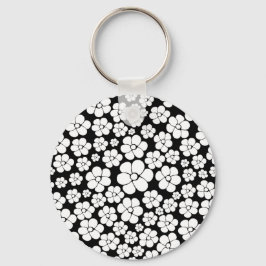 Chaveiro Padrão de Flor - Branco em Preto