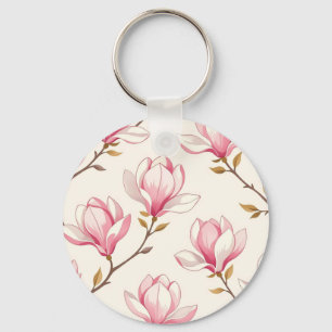 Chaveiro Padrão de Flor de Magnólia Rosa