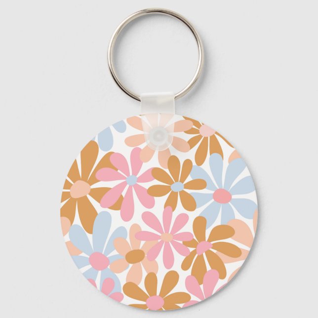 Chaveiro Padrão de Flor de Margarida Groovy Pastel Retro (Frente)