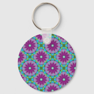 Chaveiro Padrão de Flor Magenta, Rosa e Verde