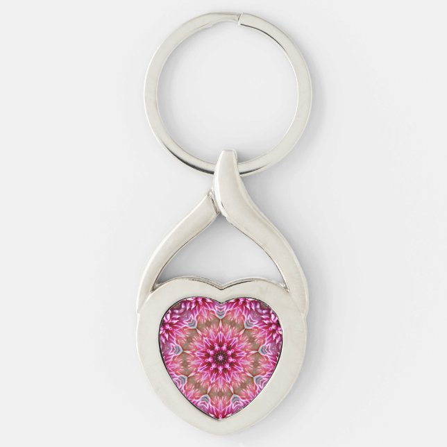 Chaveiro Padrão de Flor Rosa Mandala Geométrica-67545 (Frente)