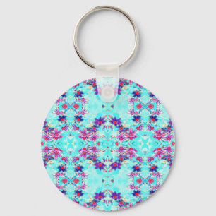 Chaveiro Padrão de Flor Roxo Bonito na Aqua Azul