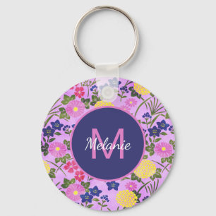 Chaveiro Padrão de Flor Vintage Roxa Personalizado