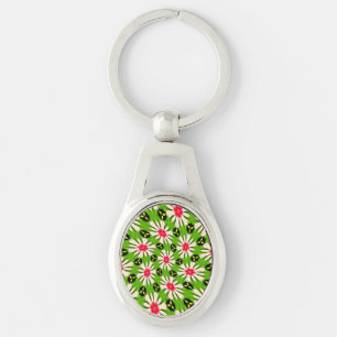 Chaveiro Padrão de Flores Cor-de-Rosa e Branco