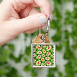Chaveiro Padrão de Flores Cor-de-Rosa e Branco