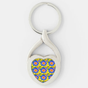 Chaveiro Padrão de Flores de Abstrato Bonito