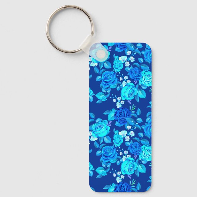 Chaveiro Padrão de Flores de Rosa Azul Clássico-87600 (Frente)
