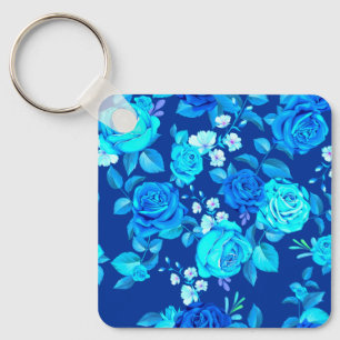 Chaveiro Padrão de Flores de Rosa Azul Clássico-87600