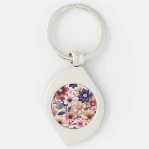 Chaveiro Padrão de flores e folhas cor-de-rosa ousado