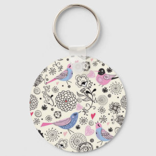 Chaveiro Padrão de flores e passaros
