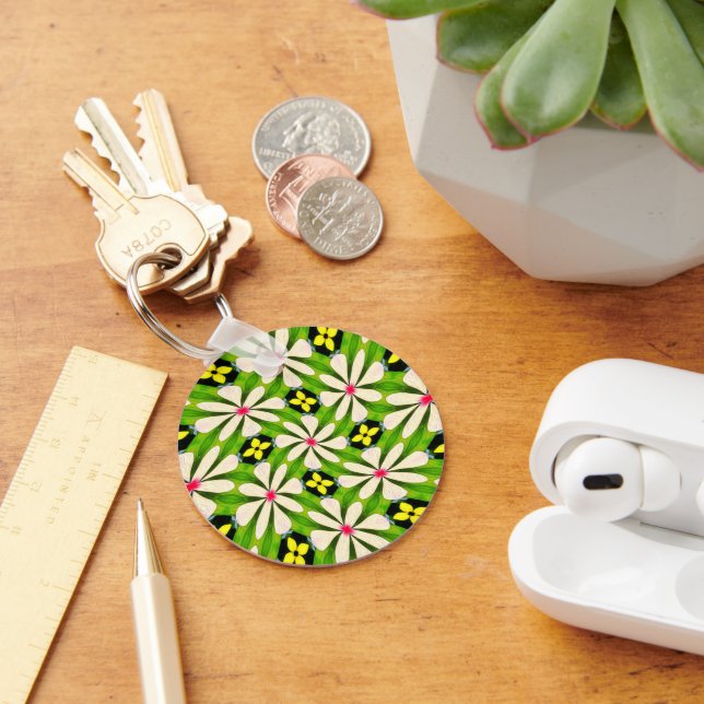 Chaveiro Padrão de Flores Estéticas (Mesa)