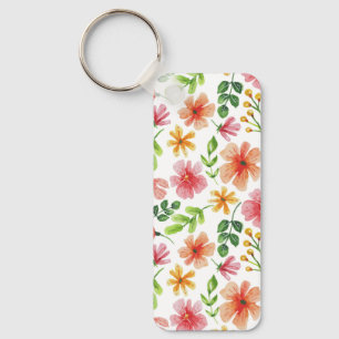 Chaveiro Padrão de Flores Rosa em Aquarela