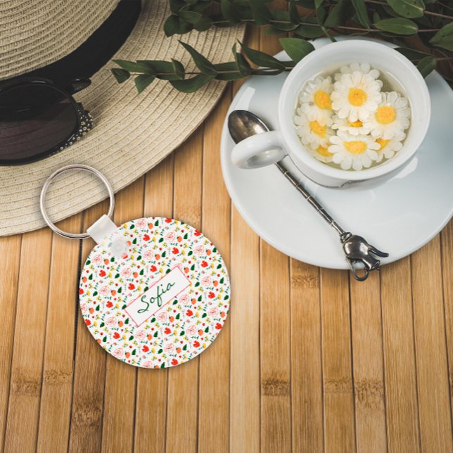 Chaveiro Padrão de flores silvestres vermelhas e amarelas (Criador carregado)