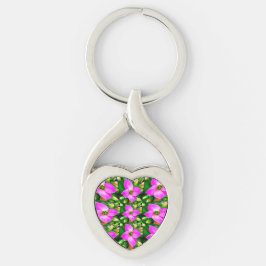 Chaveiro Padrão de Flores Tropicais Rosa