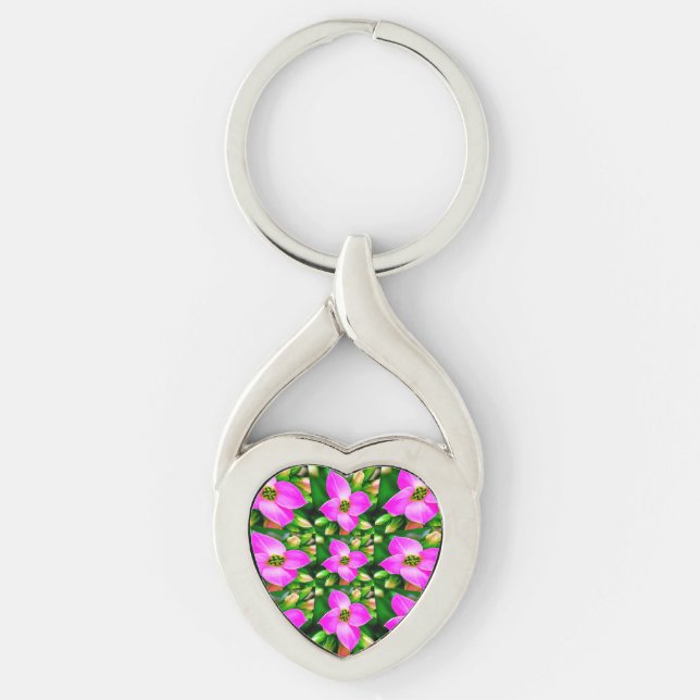 Chaveiro Padrão de Flores Tropicais Rosa (Frente)