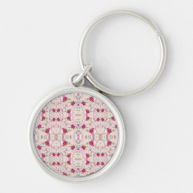 Chaveiro Padrão de flores vermelhas rosadas Arte (Frente)