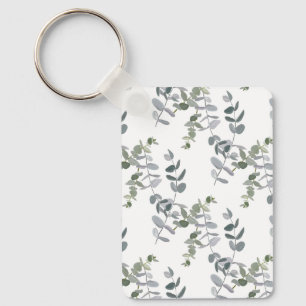 Chaveiro Padrão de Folhas de Eucalipto Verde Sage Elegante