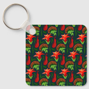 Chaveiro Padrão de Folhas de Flores Exóticas Coloridas-2318