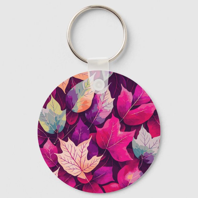 Chaveiro Padrão de Folhas de outono Coloridas (Frente)