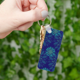 Chaveiro Padrão de Folhas Florais Azul Naval e Verde Modern