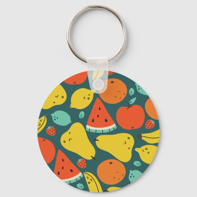 Chaveiro Padrão de Fruta tropical desenhada à mão (Frente)