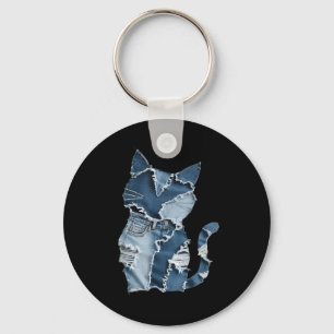Chaveiro Padrão de Gato Fofo Remendo de Jeans Adesivo Amant