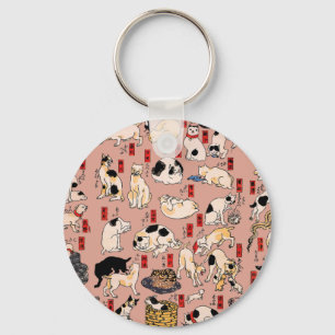 Chaveiro Padrão de Gato Ukiyo-e Japonês Vintage: Kuniyoshi